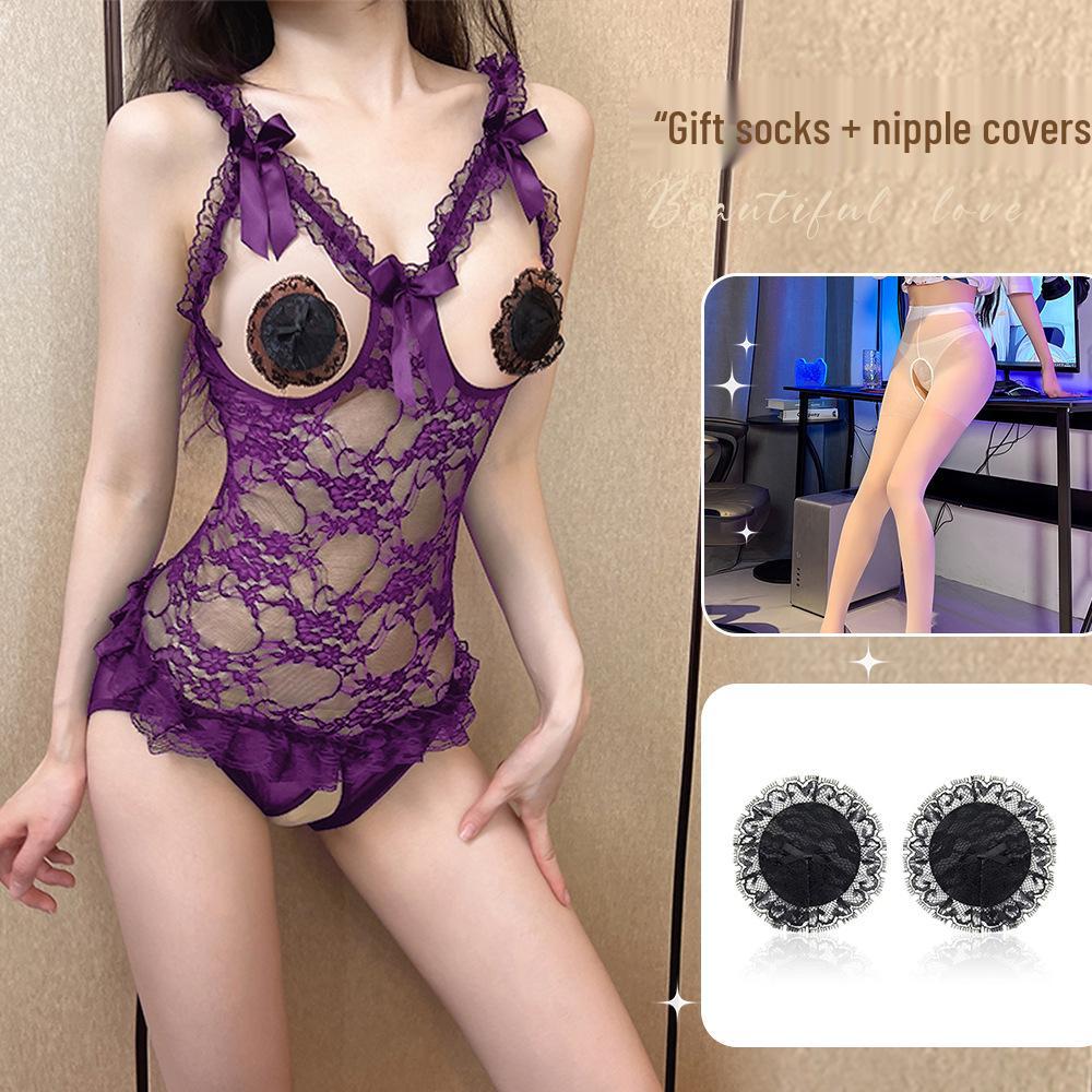 Noční pokušení krajkové prádlo - Sexy body na spaní s otevřeným rozkrokem pro flirtování