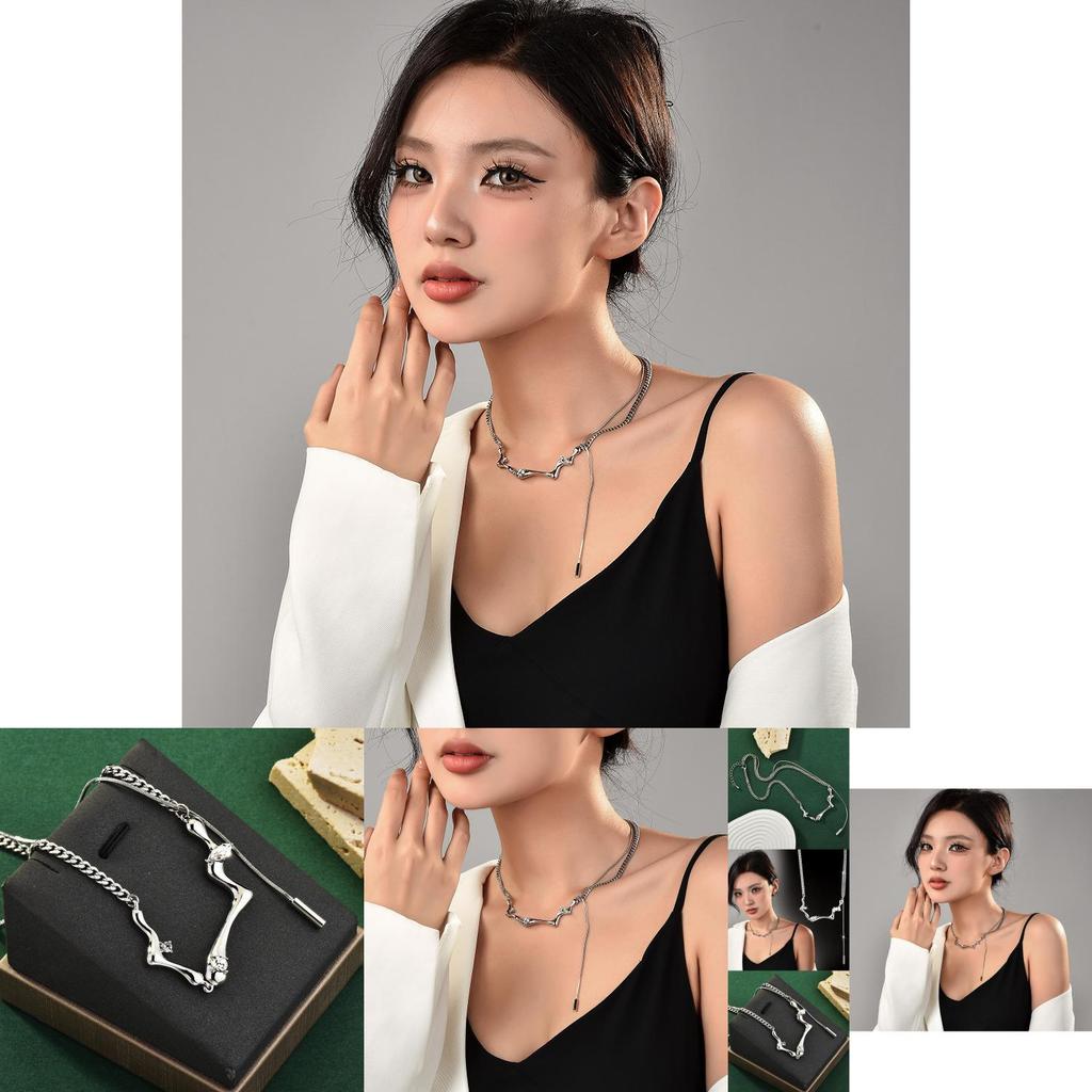 Chic Bone Style Long Pendant Necklace With Rhombus Design Ideal For Autumn And Winter Outfits