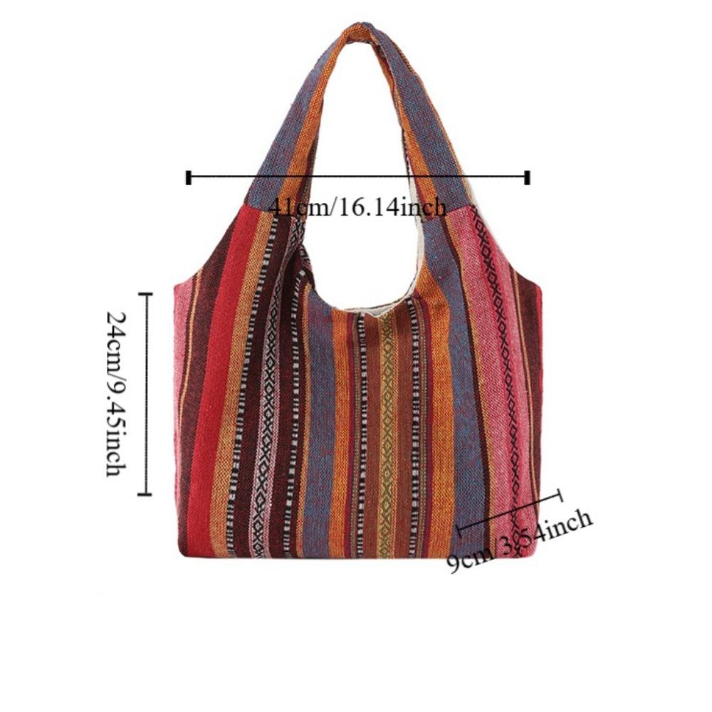 Canvas Bohemian Tote Bag Large Capacity Retro Shoulder Bag Vintage Ethnic Style Handbag  Travel