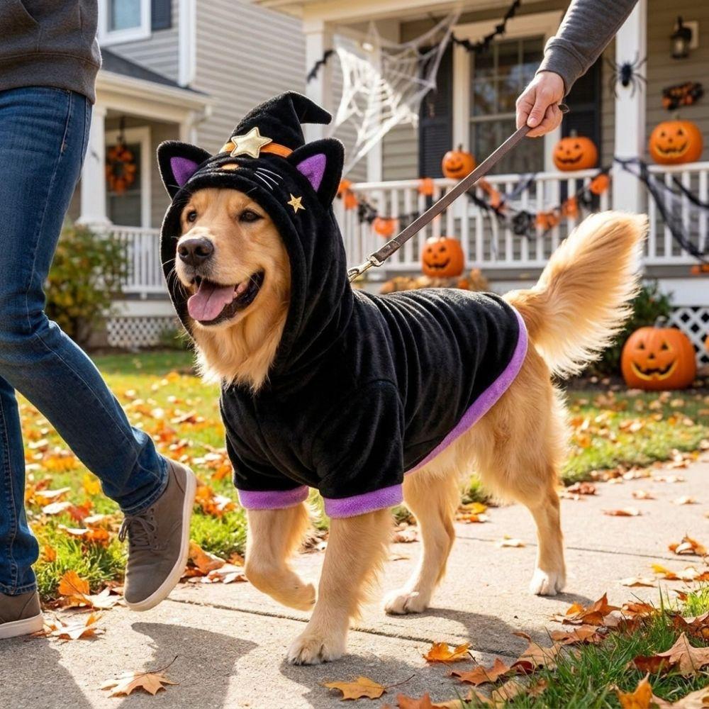 Soft Fabric Witch Hat Dog Hoodie Breathable Pet Cosplay Costume  Spring Autumn