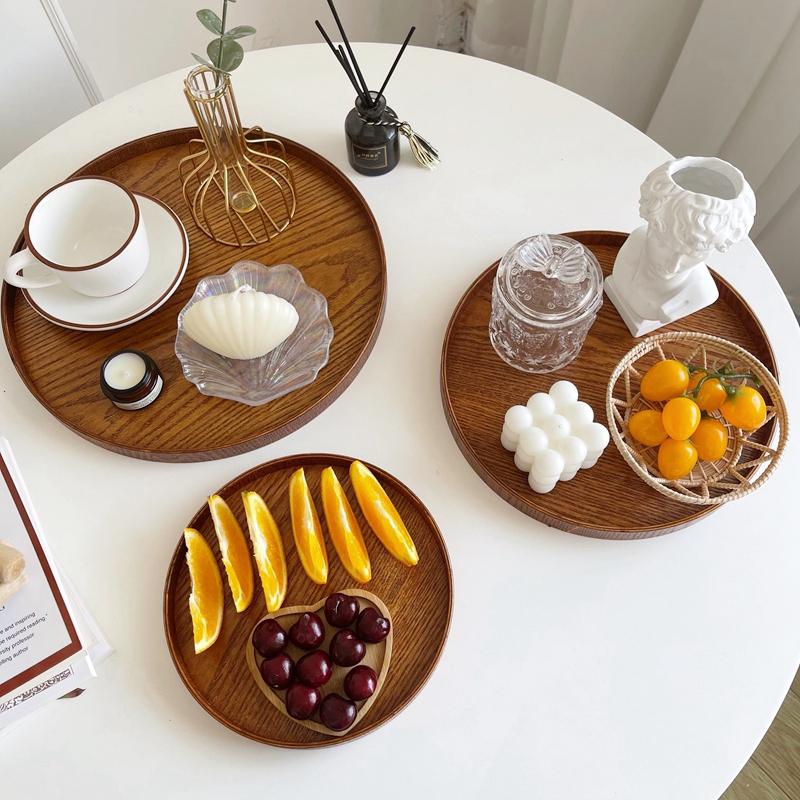 Table Decoration Tray Wooden Round Tray Decorative Trays Snack Plate Sundries Display Organizer Desktop Decorative Plate