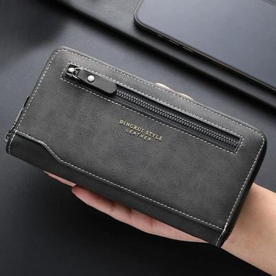 Portafoglio da Uomo in Pelle Nabuk Moda Retro Portasoldi Lungo con Cerniera Vintage Grande Capacità Portamonete Porta Carte Pochette