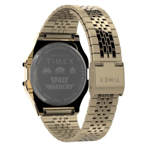 Timex T80 x Space Invaders 34mm Quartz Stainless Steel Strap Gold 18 Casual Watch (Model: TW2V30100YB)