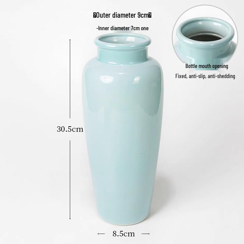 Celadon Willow Ceramic Vase: Ikebana Flower Container for Living Room Decor