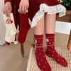 Women's Red Argyle Snowflake Mid-Calf Socks - Thickened, Warm, Boneless Rabbit Fur for New Year, Christmas, and Spring Festival.