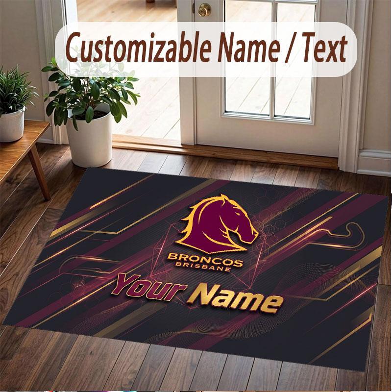 Benutzerdefinierter Teppich Brisbane Broncos Muster Druck Name Text Weicher Rutschfester Boden Teppich für Zuhause Innen Dekoration