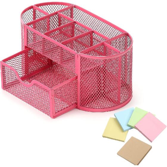 Office Supplies Mesh Desktop Organizers with Sticky Notes Pen Holder Pencil Holder for office Desktop Storage for Office School Home Supplies Teacher