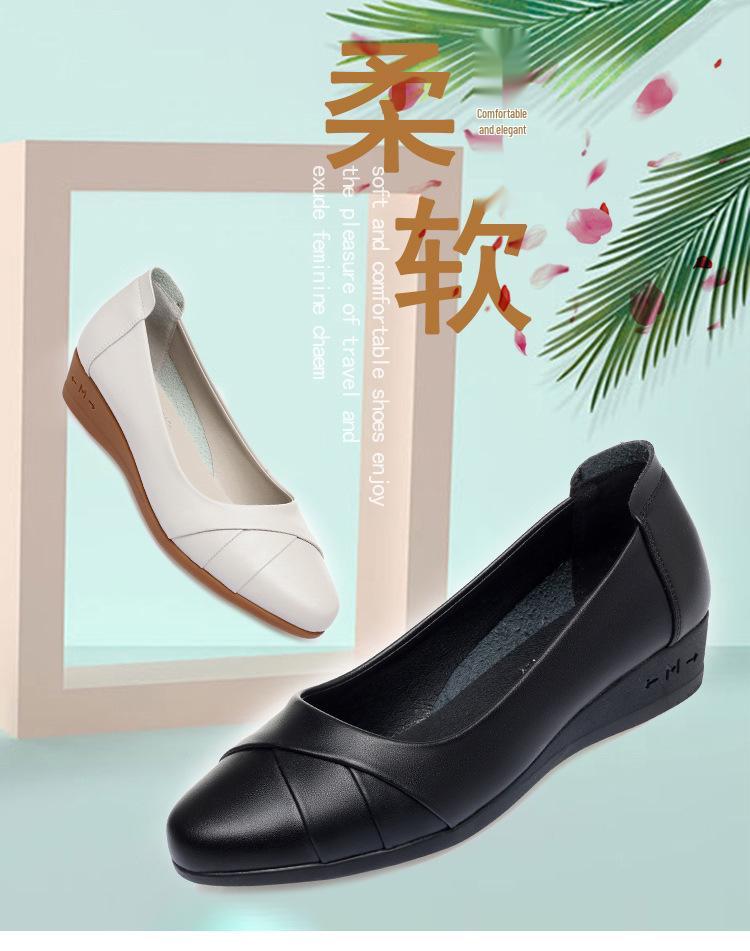 Chaussures en cuir à enfiler pour femmes printemps et automne: Ballerines confortables à semelles souples pour les personnes d'âge moyen et les personnes âgées