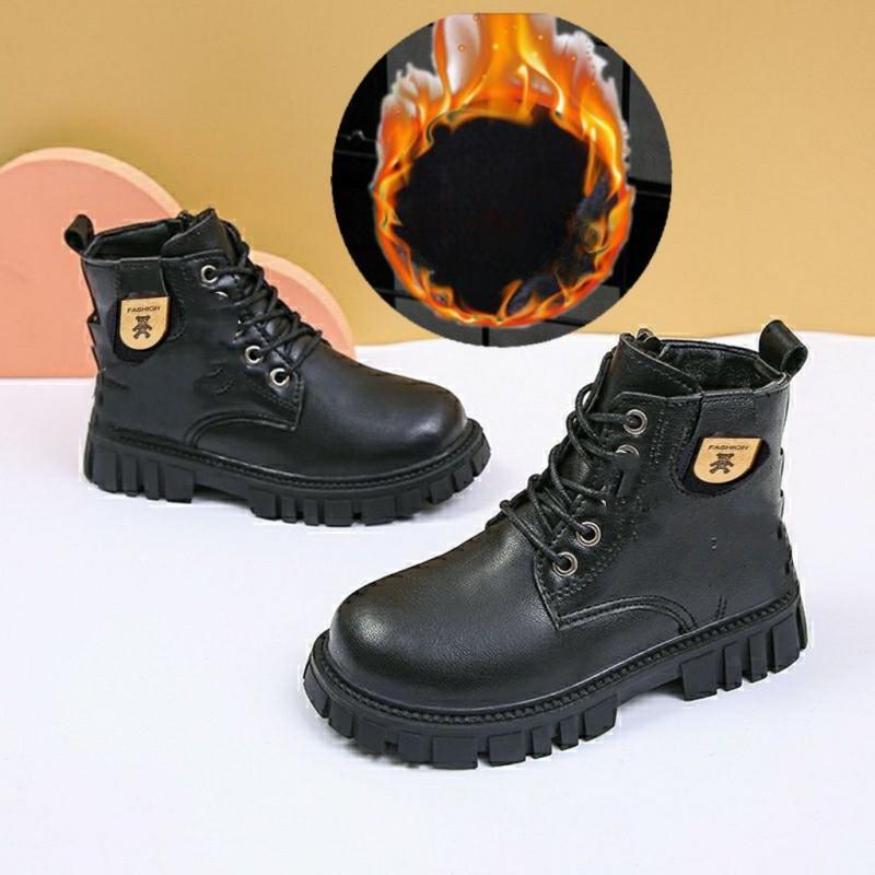 Moda Versatile Cizme Martin pentru copii Băieți Frumoși Walk Show Pantofi din piele Cizme scurte Fete Cizme negre pentru băieți