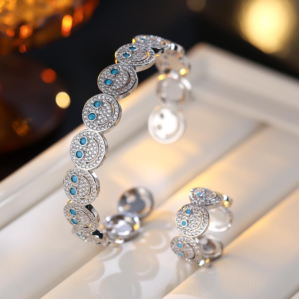 Women Smile Face Bracelet Ring Set Fashion Minimalist Zircon Jewelry Perfect For Party Gathering Wear
