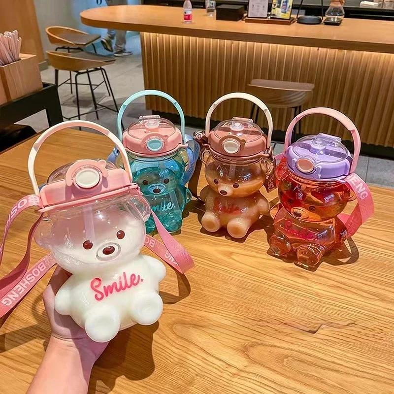 Tazza Orsetto Carino 800ml a 1400ml Borraccia Termica con Cannuccia Kawaii Borraccia per Bambina Bambino Bollitore da Esterno