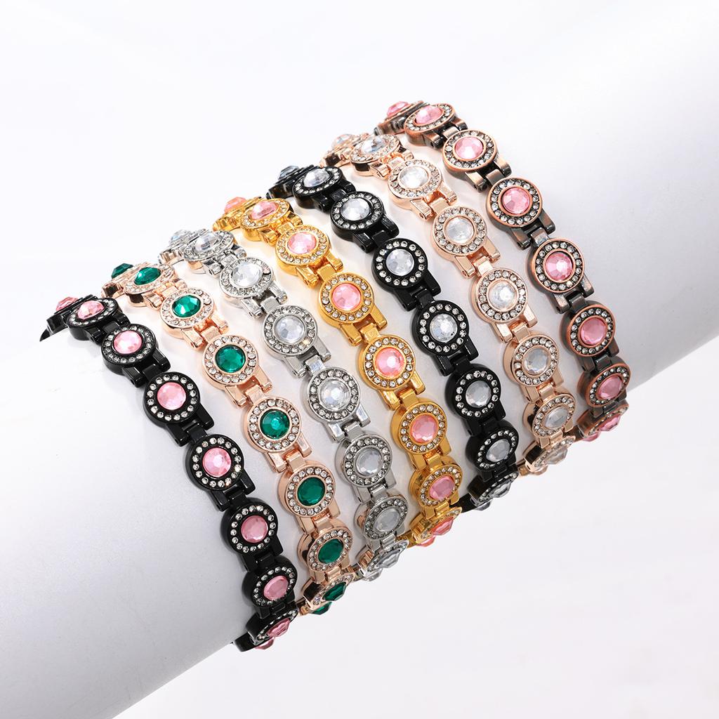Explosive light luxury round full diamond alloy single row clasp magnet bracelet spot fast delivery