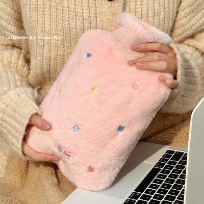 INS Style Plush Hot Water Bottle - Thickened Explosion-proof Water-filled Hand Warmer for Female Belly Hot Compress