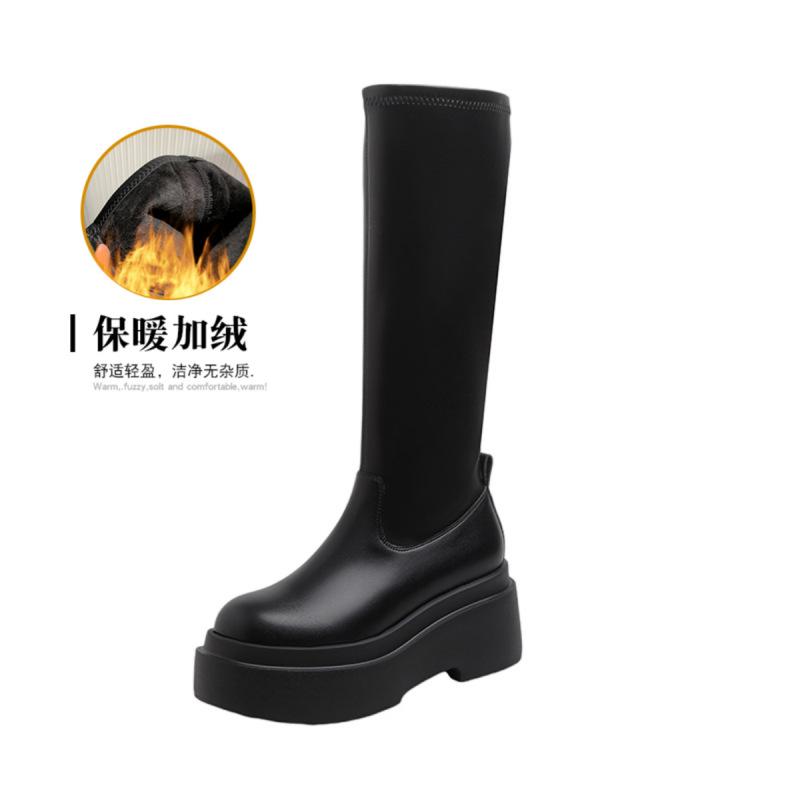 

Но осенне-зимние женские бархатные ботфорты, новые эластичные ботинки на толстой подошве с высоким голенищем, высокие рыцарские сапоги 33