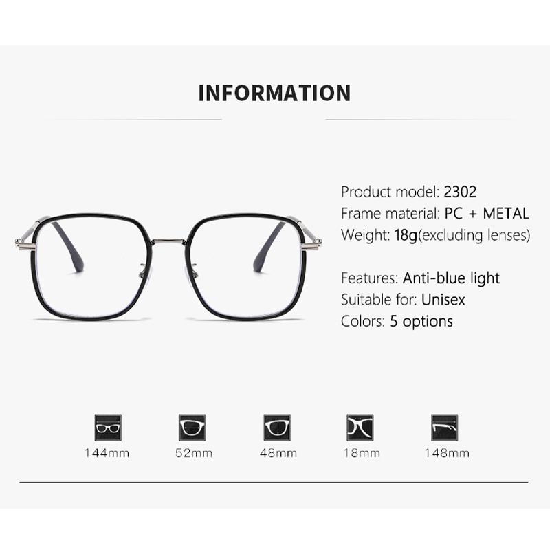 2PCS Color-changing Glasses Fashion Anti-blue Light Large Frame High-end Sense Of Men And Women Myopia Glasses 2302