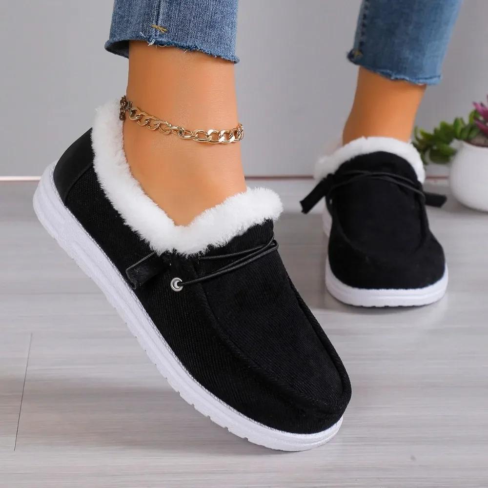 Fashion New Womens Winter Ankle Boots Slip on Suede Snow Boots Plush Natural Fur Warm Cotton Shoes Outdoor Casual Ladies Flat Shoes