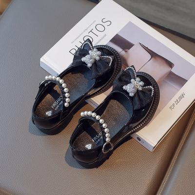 2024 Moda Bambini Scarpe in Pelle da Ragazza Orso Perle Chic Versatile Morbide Scarpe da Principessa Mary Janes Basse per Festa Matrimonio