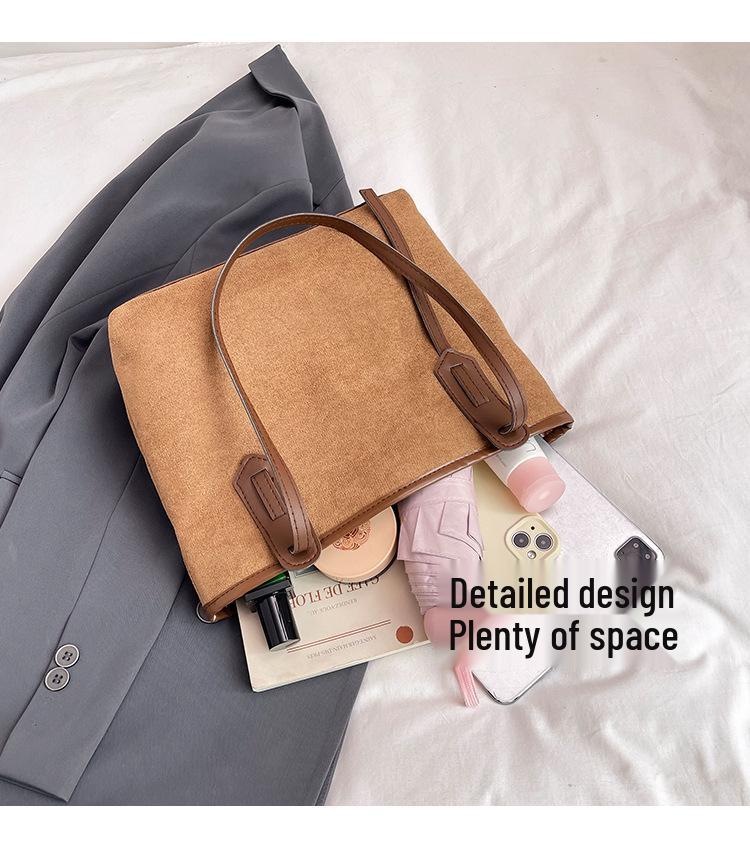 Korean-Style Suede Tote Bag: European & American Retro, Large Capacity, Casual Commuter Shoulder Bag