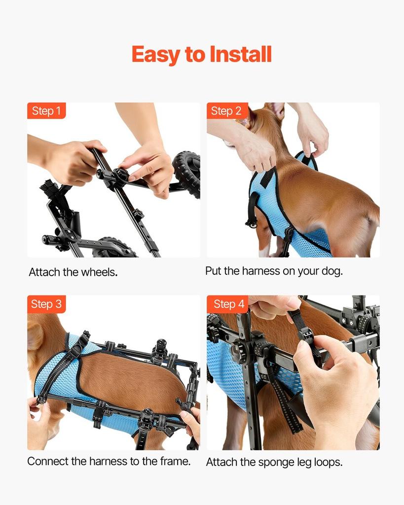Dog Wheelchair for Back Legs, Adjustable 2 Wheels Pet Wheelchair, Lightweight Dog Cart with Shock-Absorbing Wheels, Mobility Support Wheel Chair for