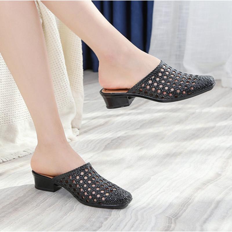 Beach Slippers for Women Wearing Outside, Baotou for Women In Summer, Mid Heel Fashion, Height Increasing Outdoor, Thick Women's Sandals, Anti Slip