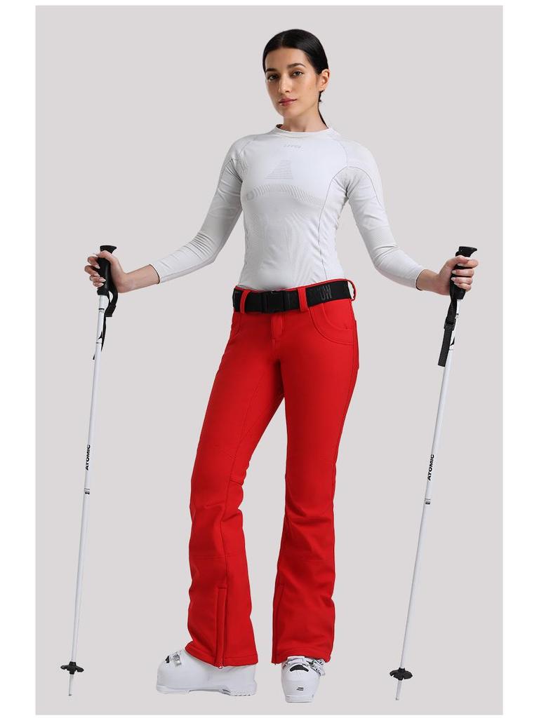 New Women's Slim Fit Ski Pants: Elastic, Double-Layered, Velvet-Lined, Windproof, Waterproof, Breathable, Solid Color.