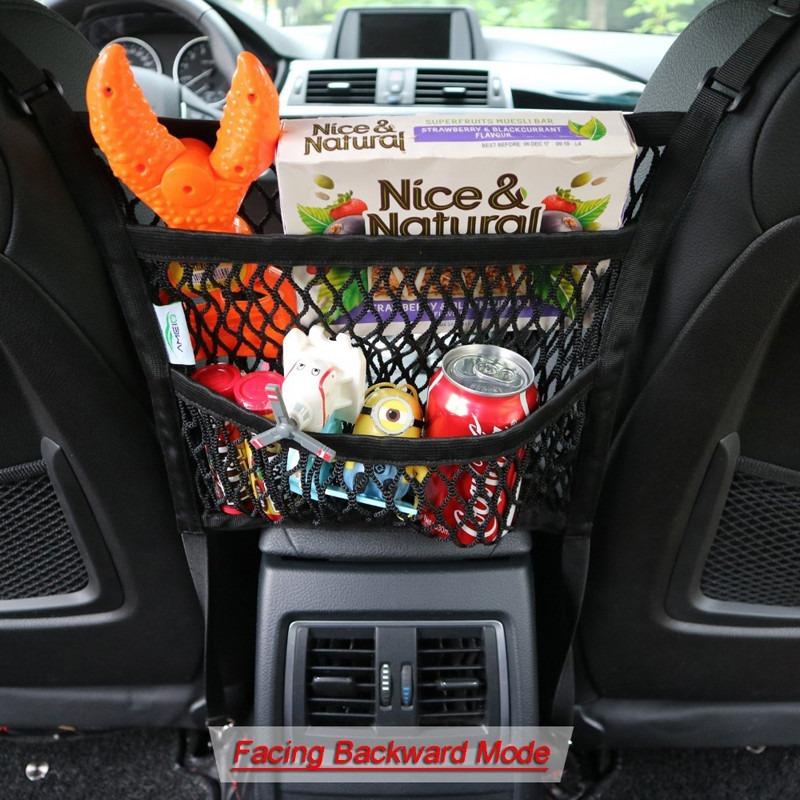 3-Layer Car Storage Net Bag Between Seats Car Divider Pet Barrier Stretchable Elastic Mesh Bag Organizer Auto Accessories