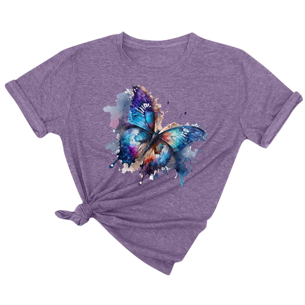 Top tricou cu mâneci scurte cu mânecă scurtă, cu gât rotund, pentru femei, la modă