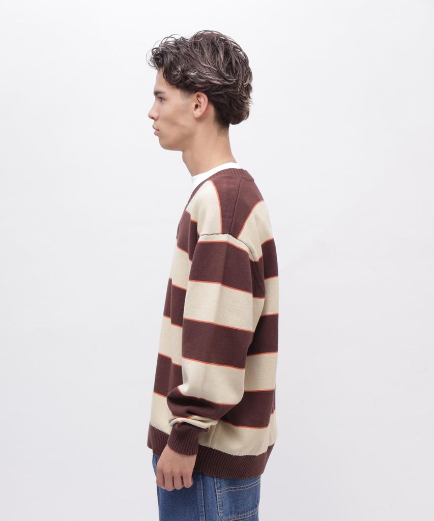 AVIREX V-NECK BORDER KNIT Men's L 050 Braun 783-4240006