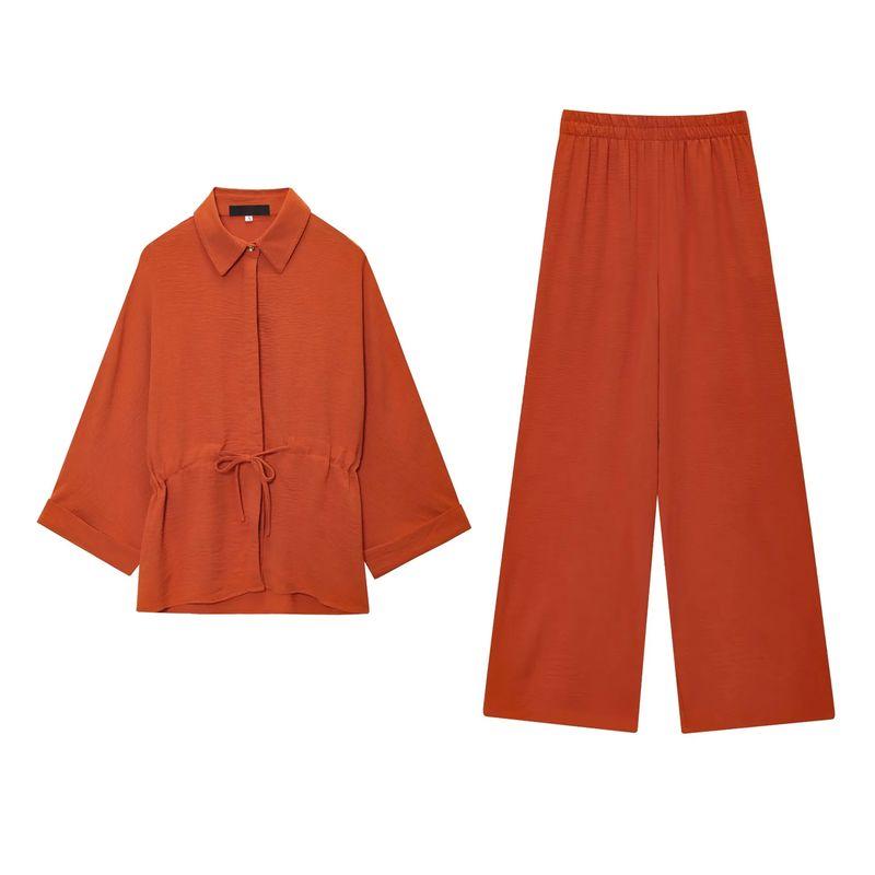 Lapel Long Wide Sleeve Swim Hunting Jacket Drape Shirt 2728568 Casual High Waist Wide Leg Pants 2116568