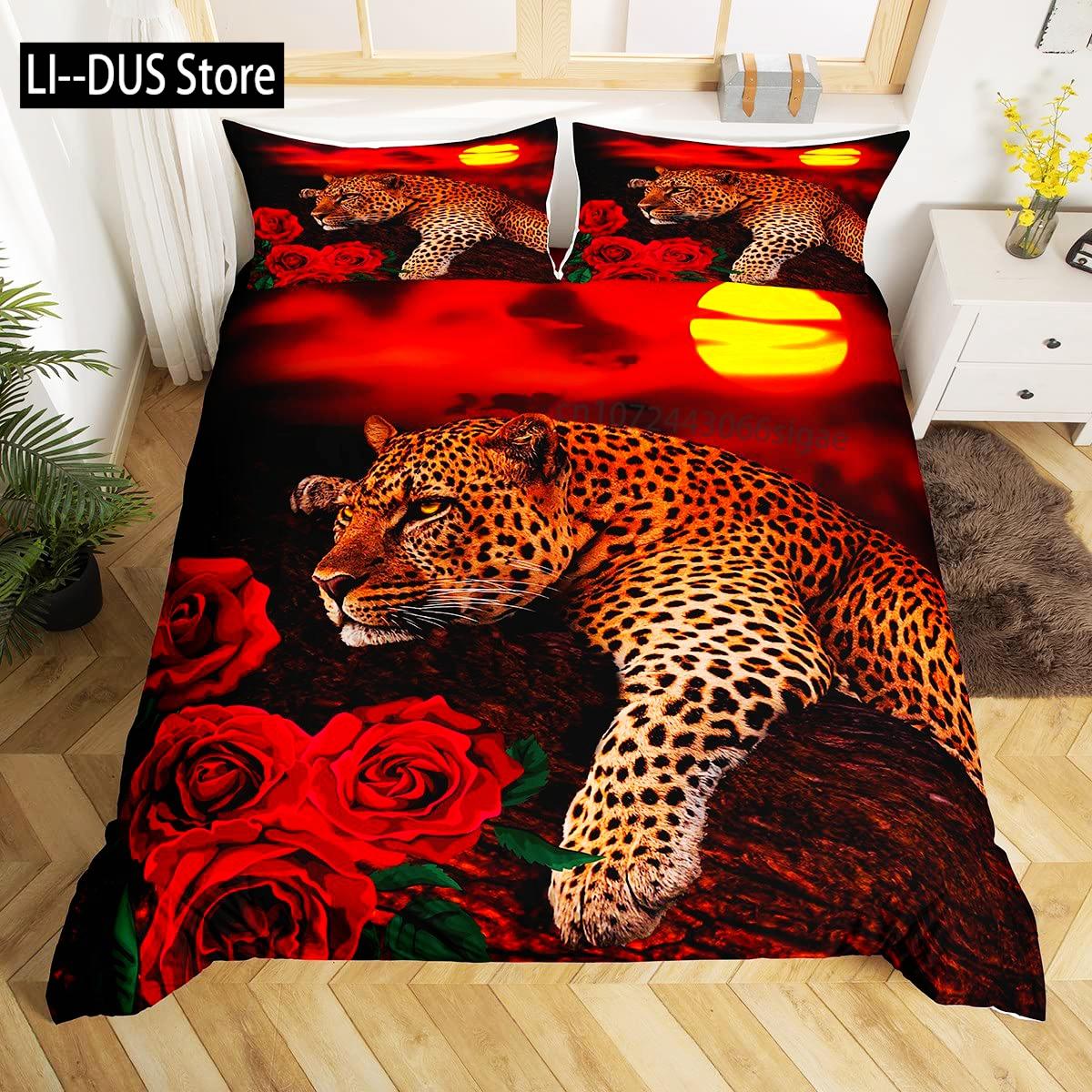 

Floral Printed Red Rose Bedding Set 3pcs for Kid Girls Comforter Cover Decor Duvet Cover Set Soft Quilt Cover with 2 Pillow Case 135x200cm