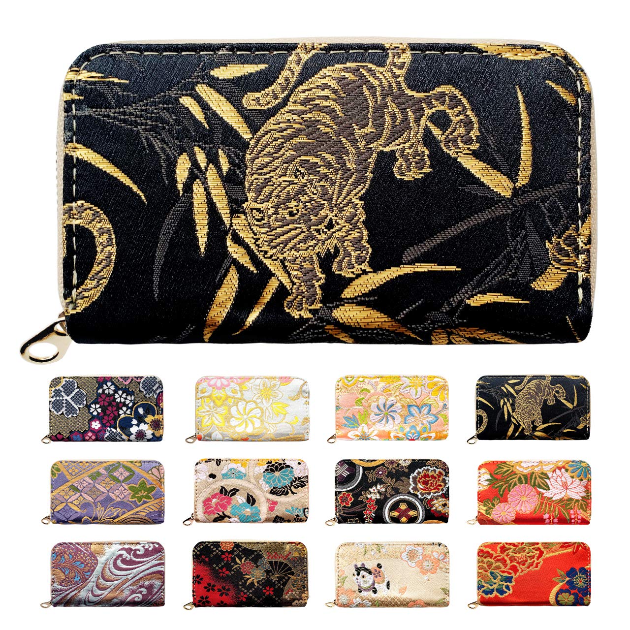 

Бамбуковий гаманець для монет з круглим ідеальним для елегантного та тигрового дизайну [leo&aoi] Nishijin-ori блискавка, кімоно, висока якість,