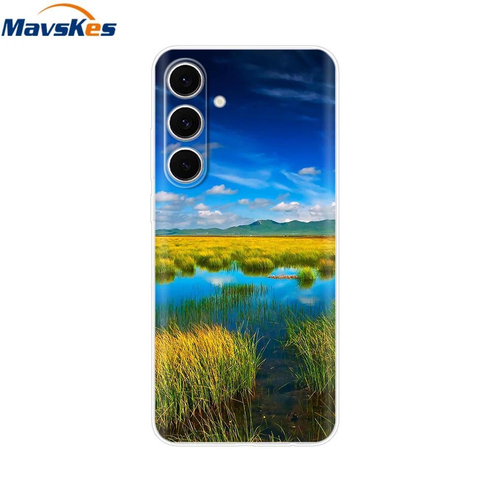 For Samsung S24 FE Case Stylish Flowers Painted Cover Clear Silicone Phone Case for Samsung Galaxy S24 S24FE Soft Shell Fundas
