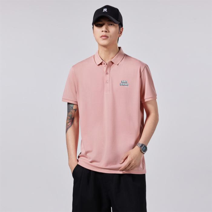 

American POLO Shirt Men s Short-sleeved T-shirt Loose Lapel Summer New Men s Shirt 3XL розовый
