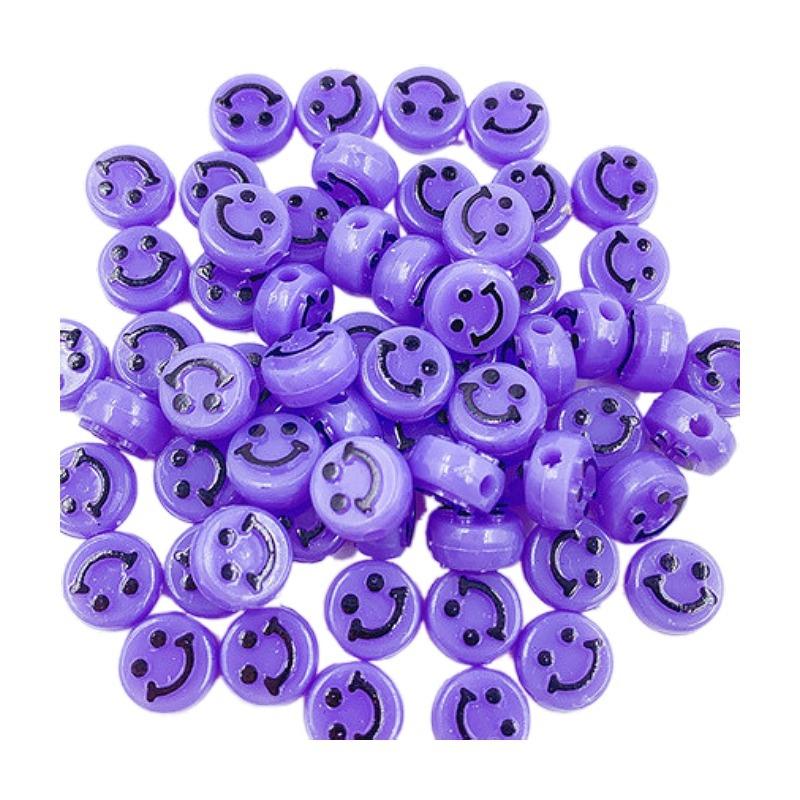 10Mm Round Acrylic Colored Smiley Face Beads Smiley Face Beads Diy Bracelet Beaded Flat Round Beads