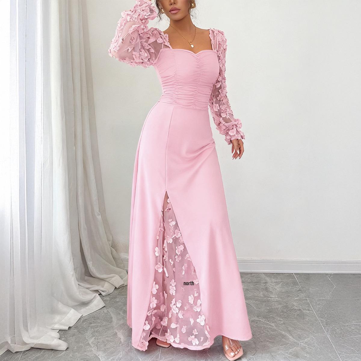 

Di Yun Elegant Hollow Long Sleeve Dress for Women - Autumn/Winter 2025 Collection XL розовый