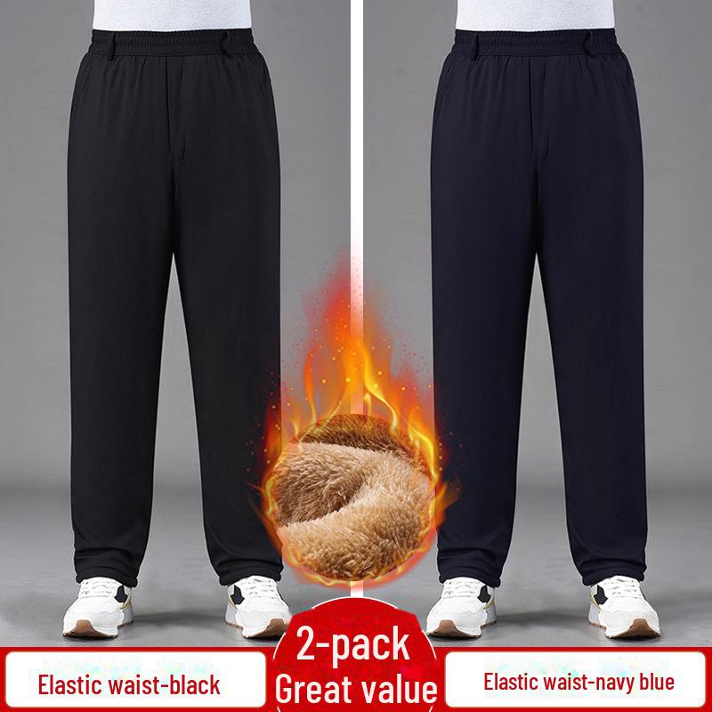 Pánské zesílené ležérní zimní kalhoty - Hřejivé bavlněné sametové kalhoty pro středního věku a starší