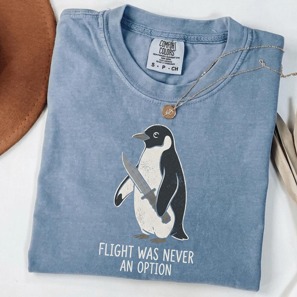 Flight Was Never An Option Shirt, Funny Penguin With Knife T-Shirt, Meme Penguin Tee, Animal Humor Shirt, Funny Gift