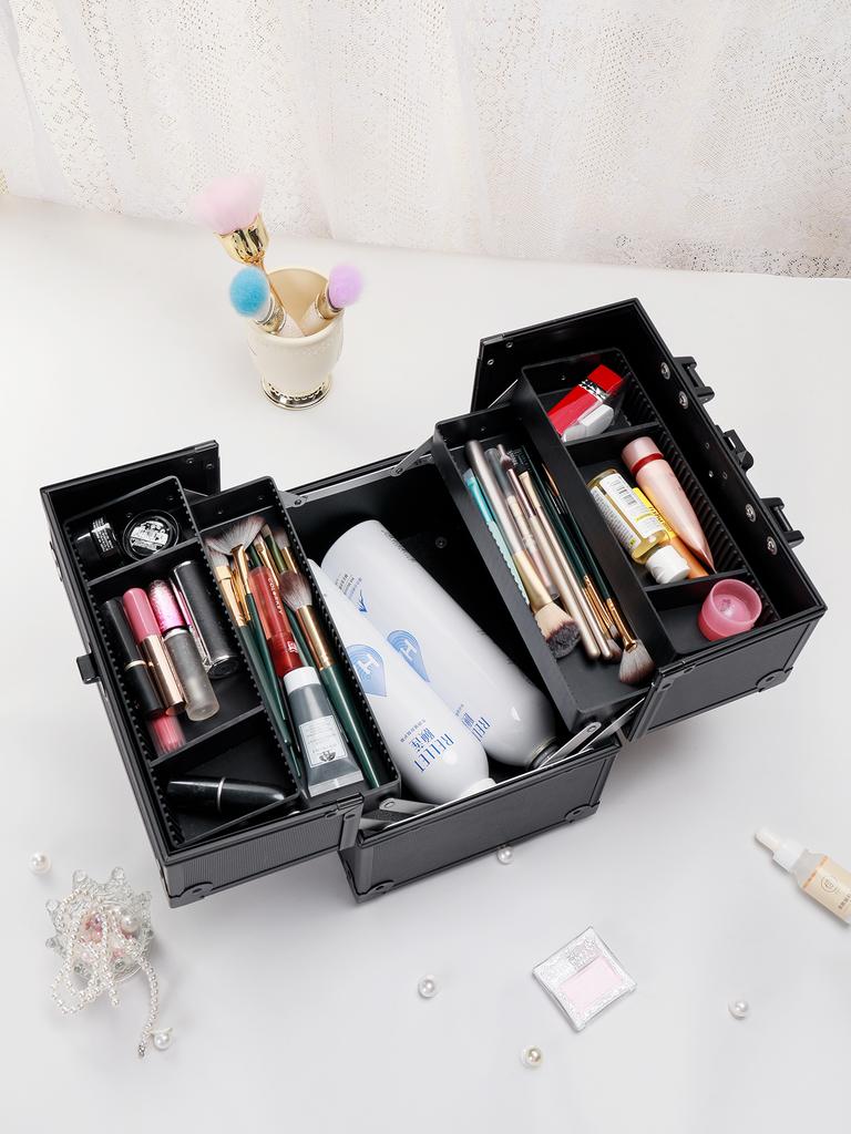 Aluminum Alloy Makeup Train Case Jewelry Box Organizer, Large Capacity, With Handle and Adjustable separator