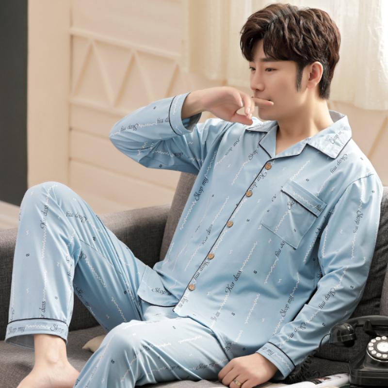 Plus Size Faux Cotton Print Men's Pajamas Korean Ins Autumn Y2k Male Nightwear
