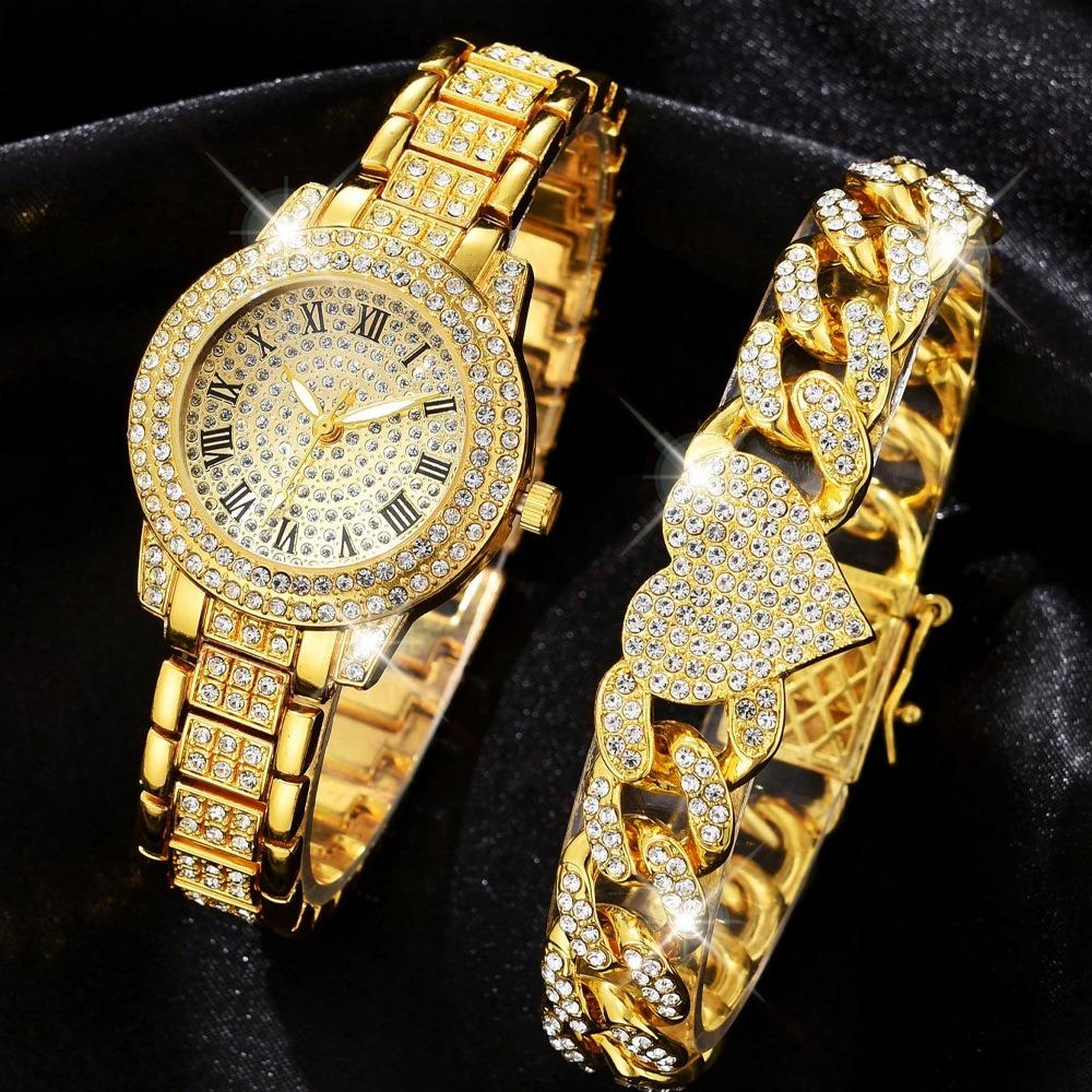 Ladies Watch Set, Steel Belt Full of Diamonds, High-end Quartz Watch Temperament, Business Leisure Watch Wholesale