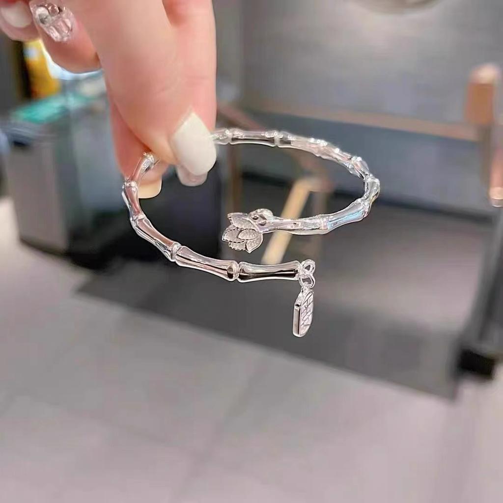 Geometric Trendy Lotus Bamboo Bracelet Chic Alloy Bangle Womens Gift Jewelry