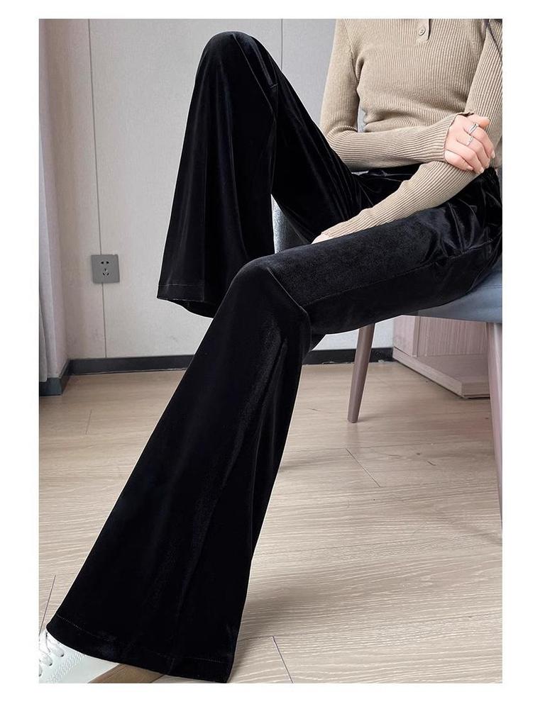 Herbst 2025 Damen Goldener Samt High-Waist Schlankmachende Übergröße Mikro-Schlaghosen