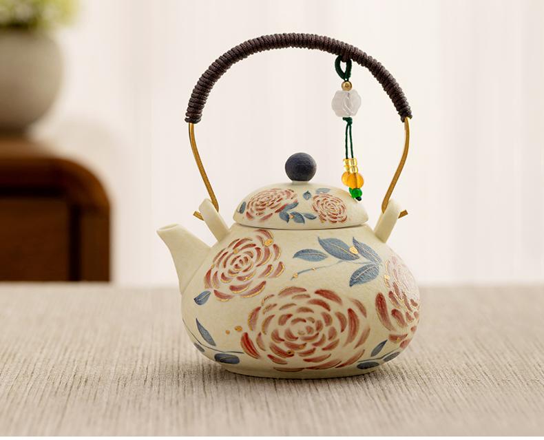Flower Rose Teapot Chinese Beam Pot Anti-scalding Household Filter Single Pot Niche Design Tea Pot
