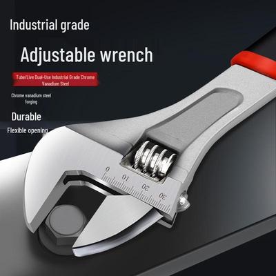 Clé réglable gainée de caoutchouc pour la réparation automobile, l'entretien des véhicules et l'usage domestique avec poignée en plastique à extrémité ouverte.