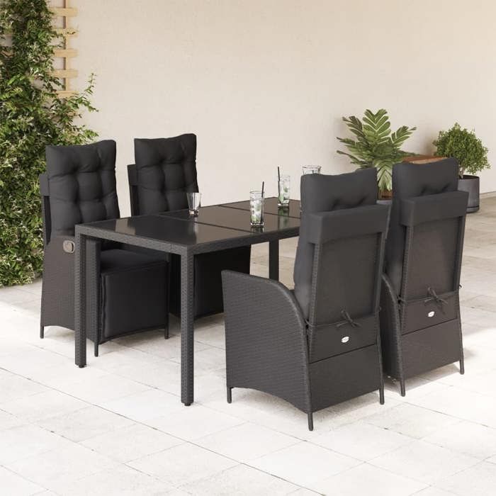 VidaXL Ensemble à Manger de Jardin avec Coussins 5 pcs, Table et Chaises avec Dossier Réglable, Meubles d'Extérieur, 3213322