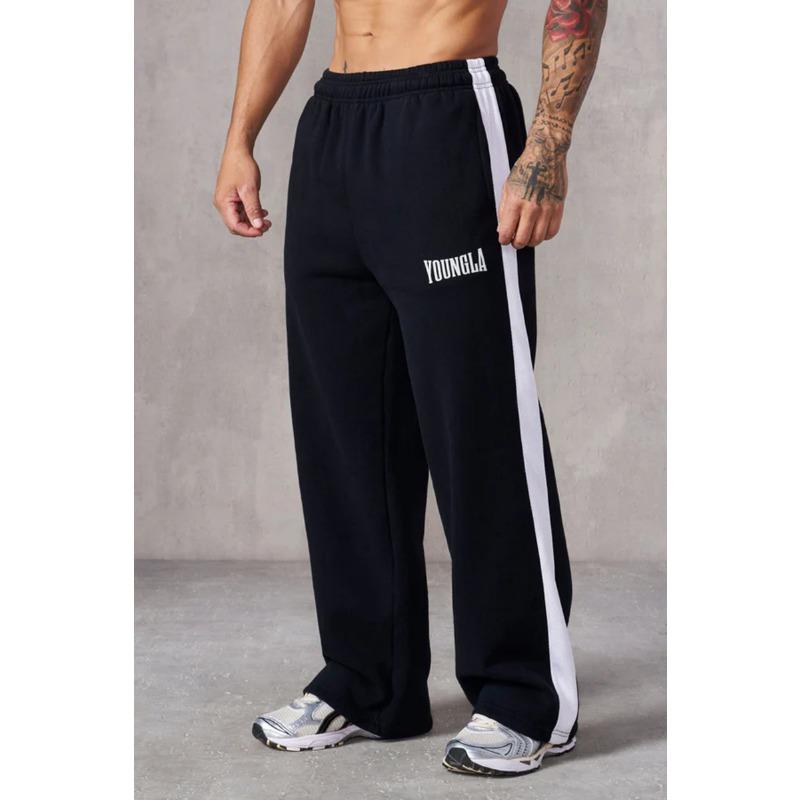 Men Elastic Waist Side Stripe Sweatpants Loose Wide Leg Casual Streetwear Sport Long Trousers S