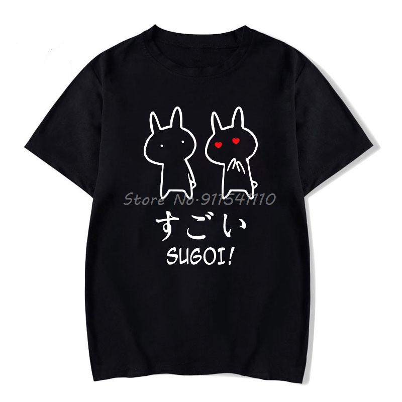 Baka Rabbit T-shirt Summer Women Black TShirt Harajuku Streetwear Mens Clothe Anime Cotton Shirt  Friend Couple T-Shirts Men’s