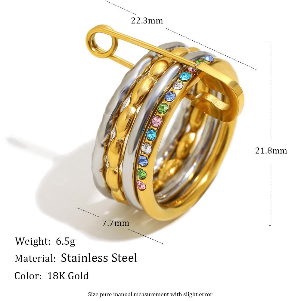 

Real Gold PVD Plated Multi-Layer Stainless Steel Finger Rings with Clip Colorful Zircon Micro Pave Inlay Fine Jewelry for Girls 8