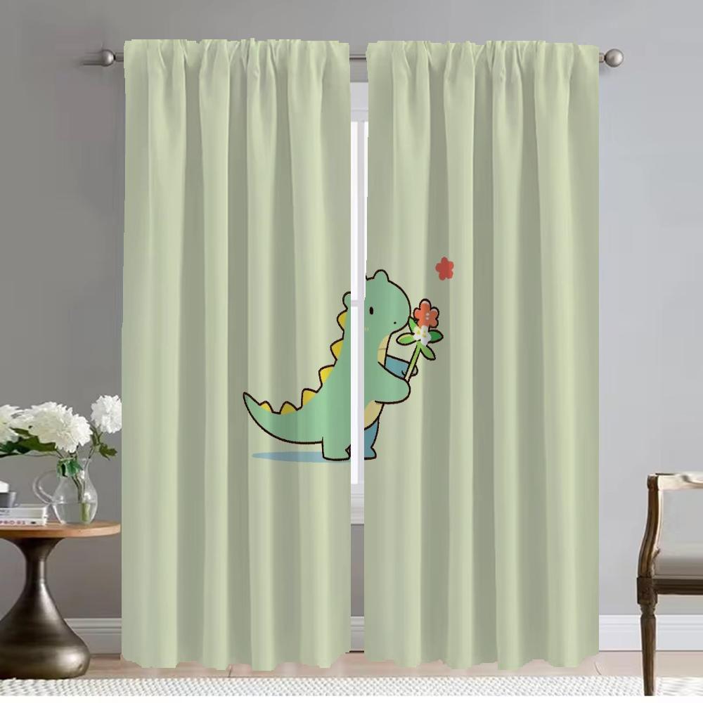 Little Dinosaur Blackout Curtain for Room 2 Panel Anti-mosquito Curtains for Camera Partition Halloween Decoration Shades Living