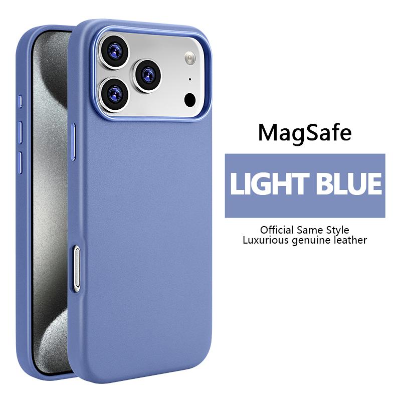 Plain Leather Case For iPhone 17 Air 16 15 14 Plus 13 Magnetic Cover For Magsafe Cover iPhone17 небесно-голубой